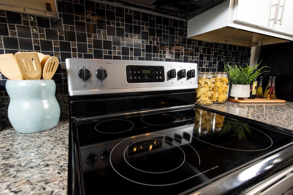 Model glass top stove at Ansley at Town Center in Evans GA