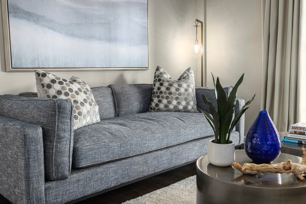 Close up of model couch at at Ansley at Town Center in Evans GA