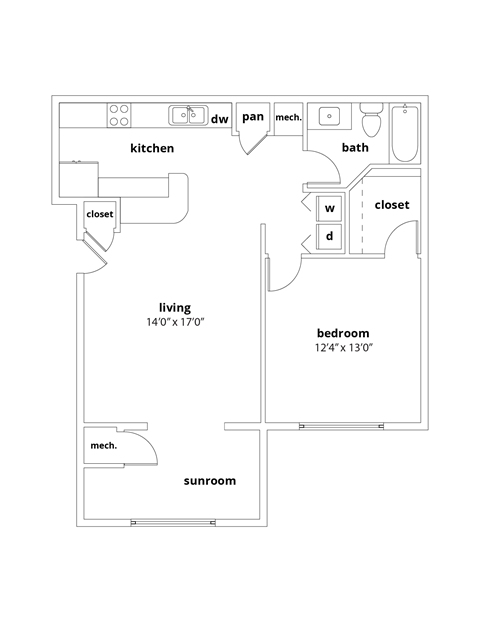 A2 827 square feet one bedroom and one bathroom floor plan at Appling Lakes, Tennessee, 38016