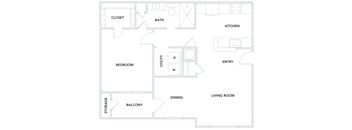 1 bedroom 1 bathroom 767 sq ft Floorplan at The Aster Sugar Land Apartments, Sugar Land, Texas