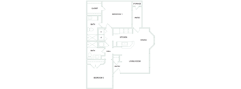2 bedroom 2 bathroom 1051 sq ft Floorplan at The Aster Sugar Land Apartments, Sugar Land, Texas