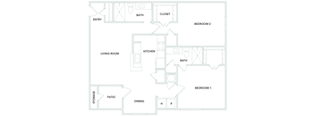 2 bedroom 2 bathroom 1143 sq ft Floorplan at The Aster Sugar Land Apartments, Sugar Land, Texas