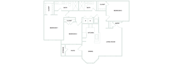 3 bedroom 2 bathroom 1300 sq ft Floorplanat The Aster Sugar Land Apartments, Sugar Land, Texas