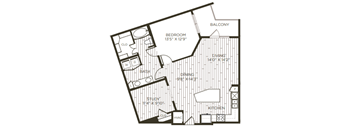 1 bedroom 1 bathroom floor plan J at Station at Old Town, Lewisville, Texas