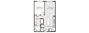 1 bedroom 1 bathroom floor plan at Station at Old Town, Lewisville, TX, 75057