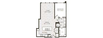 1 bedroom 1 bathroom floor plan H at Station at Old Town, Lewisville, TX