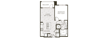 1 bedroom 1 bathroom floor plan A at Station at Old Town, Lewisville, TX