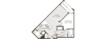 1 bedroom 1 bathroom floor plan C at Station at Old Town, Lewisville, Texas