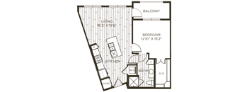 1 bedroom 1 bathroom floor plan D at Station at Old Town, Lewisville