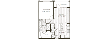 1 bedroom 1 bathroom floor plan I at Station at Old Town, Lewisville, 75057