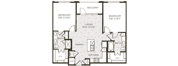 2 bedroom 2 bathroom floor plan at Station at Old Town, Lewisville, 75057