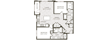2 bedroom 2 bathroom floor plan B at Station at Old Town, Lewisville