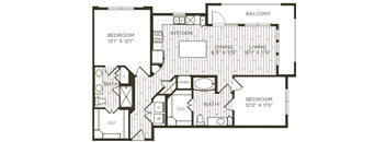 2 bedroom 2 bathroom floor plan C at Station at Old Town, Texas