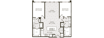 2 bedroom 2 bathroom floor plan E at Station at Old Town, Lewisville, TX, 75057
