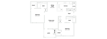 B1 Floorplan 1097 sq ft at Walden Oaks Apts in Anderson, SC 29625