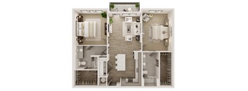 a floor plan of a two bedroom apartment with two bathrooms and a living room at Livano Grand National, Florida, 32819