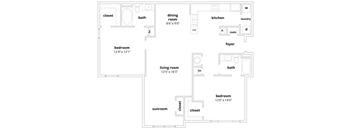 B2 Floorplan 1181 sq ft at Walden Oaks Apts in Anderson, SC 29625