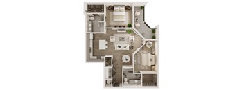 bedroom floor plan an in 3d at Livano Grand National, Orlando, FL 32819