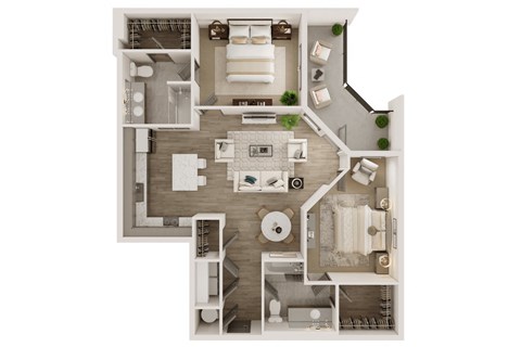 bedroom floor plan an in 3d at Livano Grand National, Orlando, FL 32819