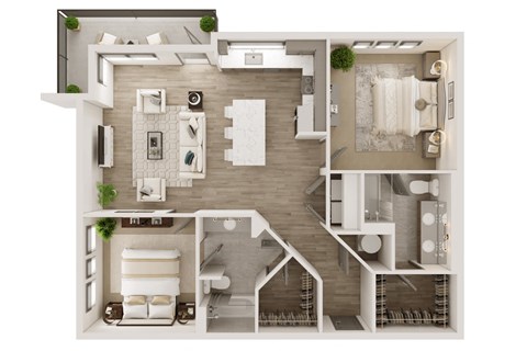 a floor plan of a two bedroom apartment with two bathrooms and a balcony floor plan