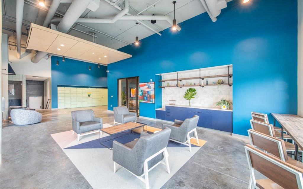 Lounge and package lockers at The Baxly, Savannah