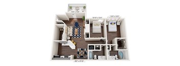 2Bedroom 2Bath Floor Plan at Bridgewater Apartments, Georgia