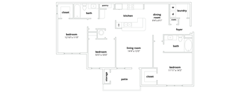 C1 Floorplan 1277 sq ft at Walden Oaks Apts in Anderson, SC 29625