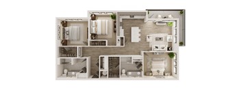a floor plan of a two bedroom apartment with two bathrooms and a living room at Livano Grand National, Florida