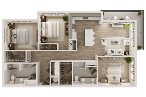 a floor plan of a two bedroom apartment with two bathrooms and a living room at Livano Grand National, Florida