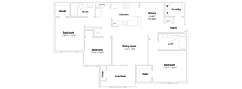 C2 Floorplan 1386 sq ft at Walden Oaks Apts in Anderson, SC 29625