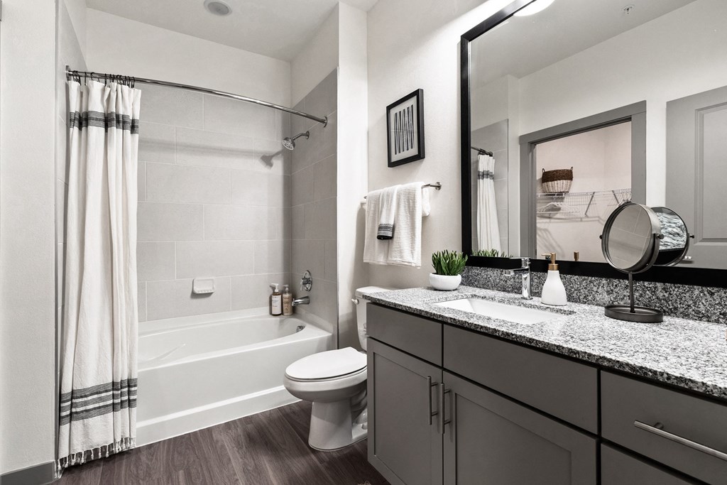 the residence on lamar apartment bathroom with tub sink and toilet