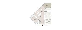 1 Bedroom 1.5 Bath Floor Plan at Carson Street Towers, Overland Park, Kansas