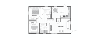 3 Bedroom Floor Plan at Century Apartments, Memphis, TN 38117
