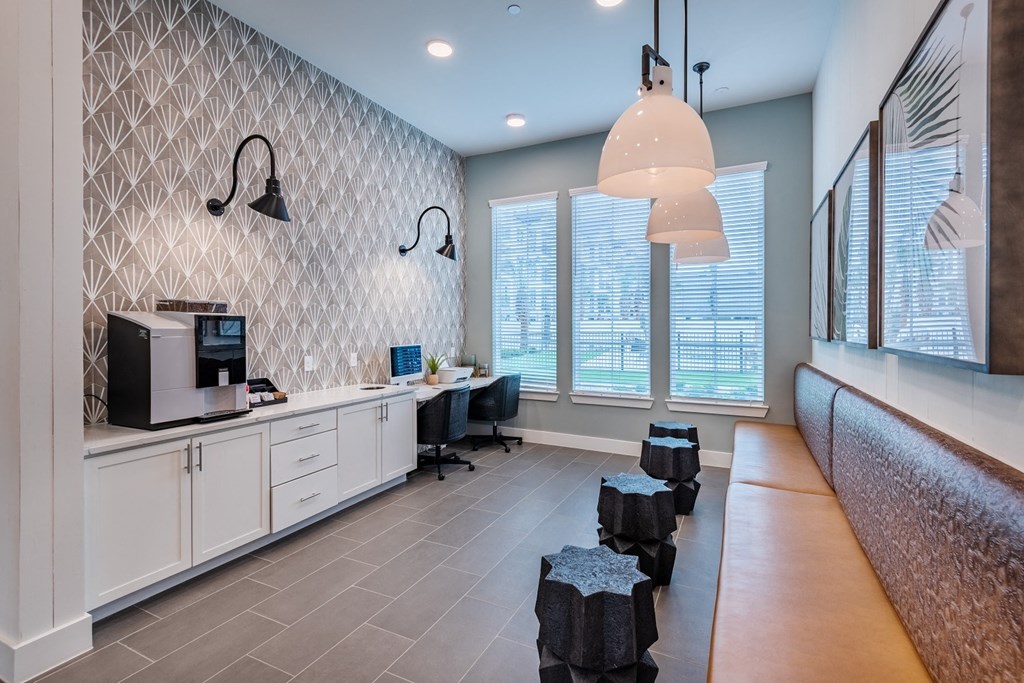 an office with a long desk and chairs at The Livano Kemah, Kemah