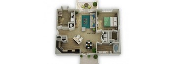 1 bed 1 bath Cottage with Garage Floor Plan at Legends at Chatham Apartments, Savannah