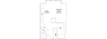 Mariposa floorplan studio 1 bath 453 sq ft The Darmouth North Hills Apartments Raleigh NC 27609