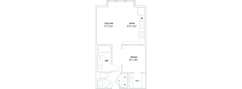 Willow Floorplan, studio 1 bath 620 sq ft The Dartmouth North Hills Apartments Raleigh NC 27609