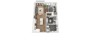 1 bedroom 1 bathroom floor plan E at Deca Apartments, Greenville, 29601