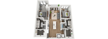 2 bedroom 2 bathroom floor plan B at Deca Apartments, Greenville, SC