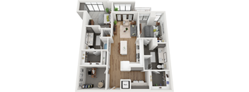 2 bedroom 2 bathroom floor plan E at Deca Apartments, Greenville
