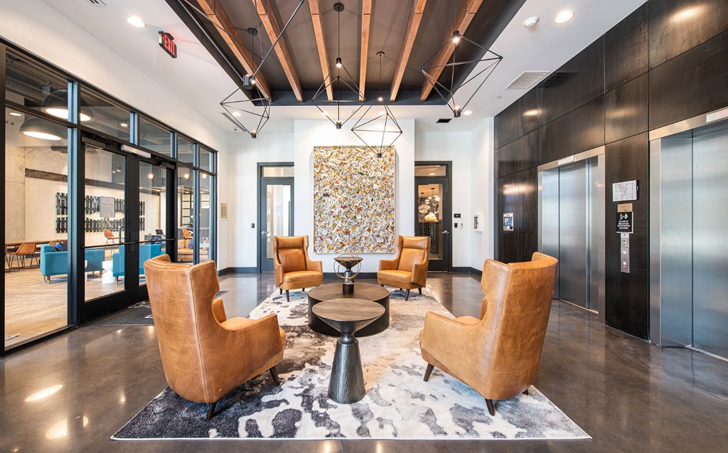 Elevator Lounge at Deca Apartments, Greenville, 29601