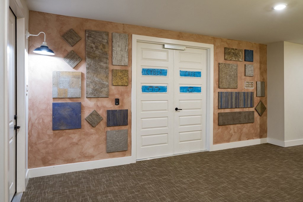 Cyber Cafe with Coffee Station and Work Areas for Residents at Echo at North Pointe Center Apartment Homes, Alpharetta, GA 30009