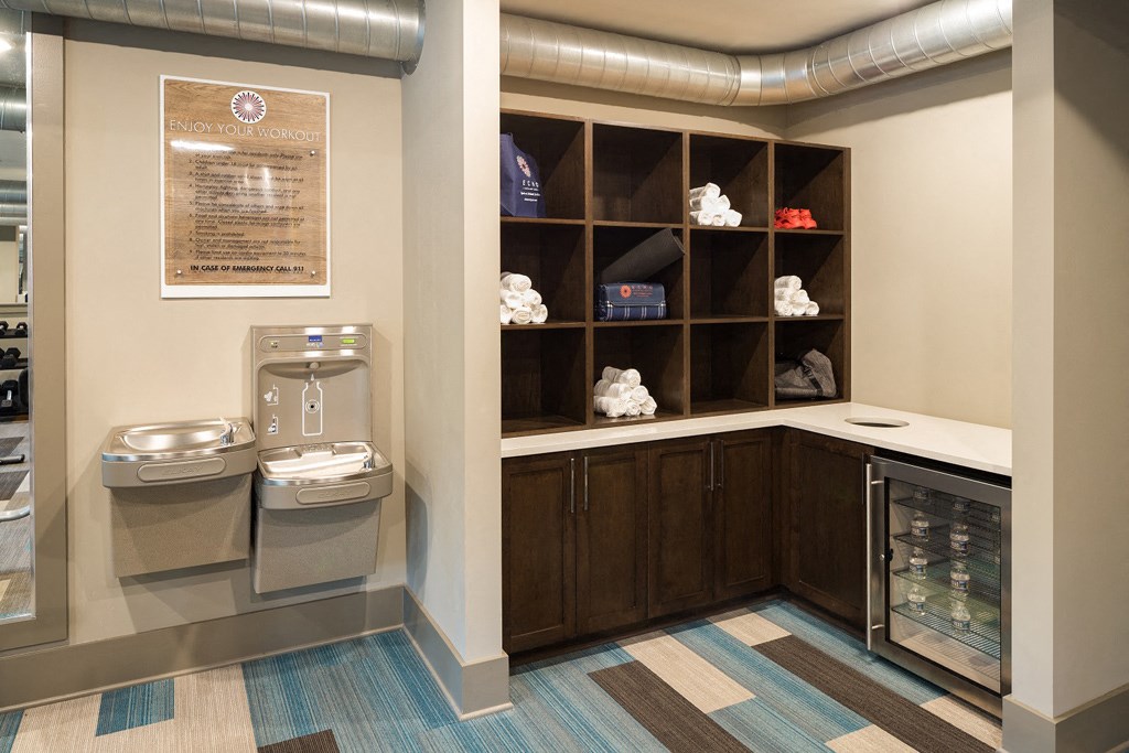 Fitness Center with Cardio, CrossFit & Yoga Components at Echo at North Pointe Center Apartment Homes, Alpharetta, GA 30009