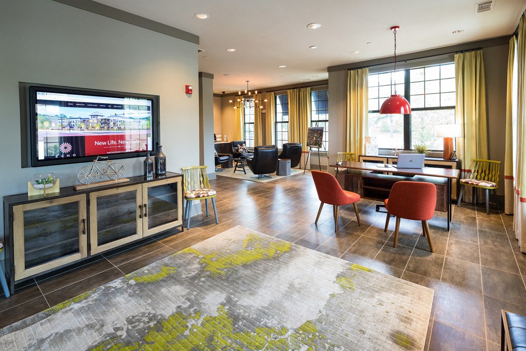 Stunning Modern Design Community Clubhouse with Ample Space and Amenities at Echo at North Pointe Center Apartment Homes, Alpharetta, GA 30009