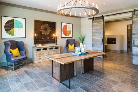 Stunning Modern Design Community Clubhouse with Ample Space and Amenities at Echo at North Pointe Center Apartment Homes, Alpharetta, GA 30009