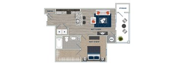 A1B Floor Plan at Fifth Street Place Apartments, Charlottesville, 22903