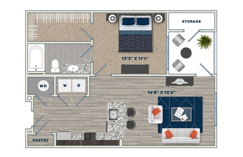 A1D Floor Plan at Fifth Street Place Apartments, Virginia