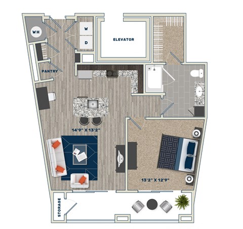 A1F Floor Plan at Fifth Street Place Apartments, Charlottesville