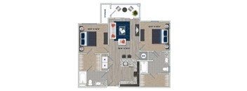 B2A Floor Plan at Fifth Street Place Apartments, Virginia, 22903