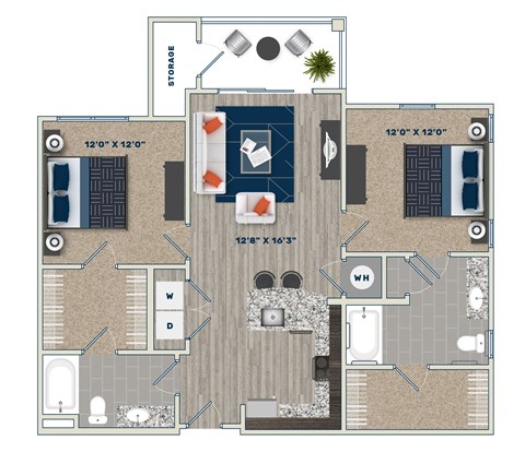 B2A Floor Plan at Fifth Street Place Apartments, Virginia, 22903